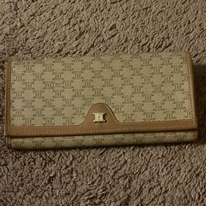 Authentic Celine Monogram Canvas large Signature Logo Long Kiss Lock Wallet